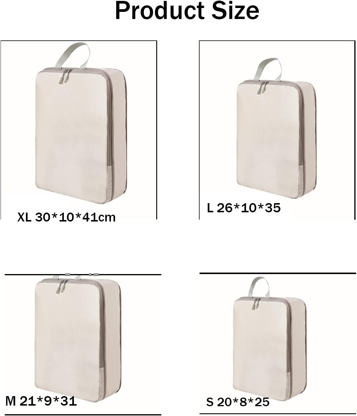 Compression Packing Cubes, 4Pcs Expandable Storage Travel Luggage Bags Organizers (Grey) - Black image number 3