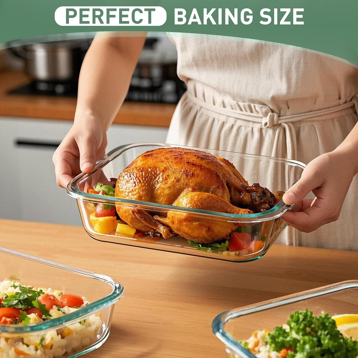 Feshory 2 Pack (2200Ml/75 Oz) Large Airtight Glass Food Storage Containers with Lids &ndash; Perfect for Baking, Store Leftovers, Rotisserie Chicken & More &ndash; Durable, Leak-Proof, BPA Free image number 5