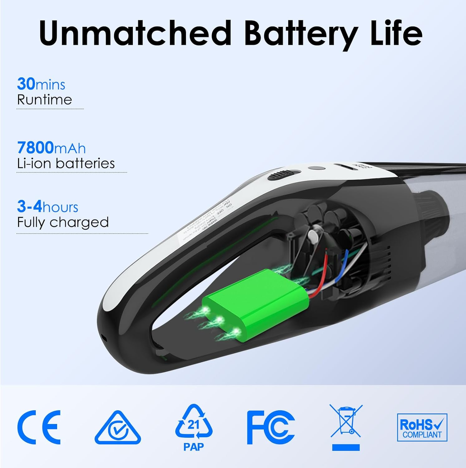 Minthouz Cordless Handheld Vacuum Cleaner - 10000Pa Strong Suction with 120W Motor, Portable Hand Vacuum with 20-30 Mins Runtime, LED Light for Car, Home & Office Cleaning image number 1