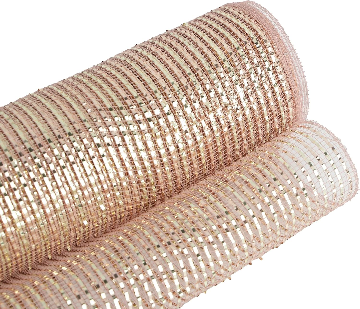 MEEDEE Rose Gold Deco Mesh 10 Inch Wide Ribbon for Christmas Tree, Metallic Mesh Basic Ribbon for Wreath, Wedding, Garland, Staircase, Mailbox Swag Decorating (30 Feet) - Gold Champagne image number 3