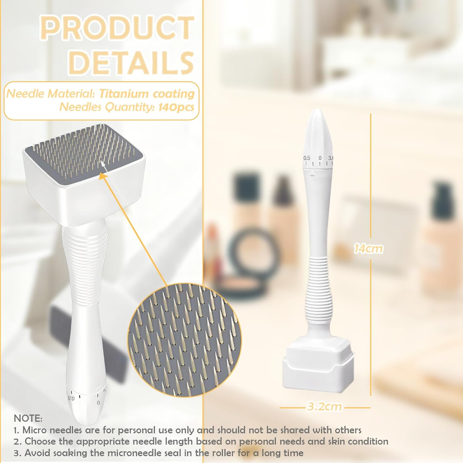 Waytiffer Derma Stamp Adjustable Microneedling Pen, Derma Roller, 140 Titanium Micro Needling Roller for Hair and Beard Growth, Skin Needling Device (White) image number 1