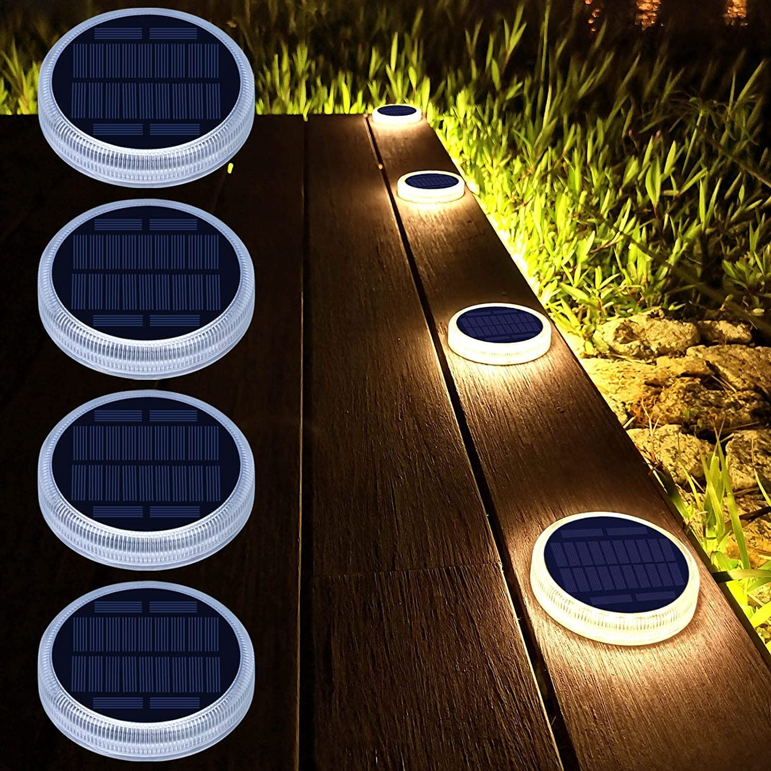 Lacasa Solar Deck Lights, 4 Pack 40LM Solar Powered Step Lights, LED Dock Lights Warm White 2700K Outdoor In-Ground Lights IP68 Waterproof Auto On/Off for Garden Stairs Driveway Pathway Lighting