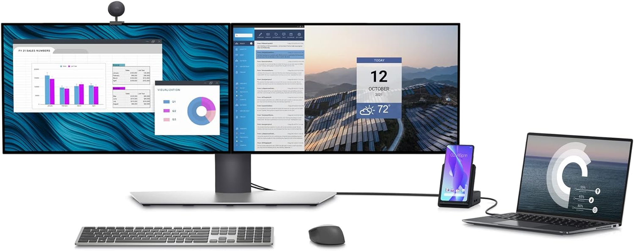 Dell Dual Charge Dock HD22Q - Fabric Wrapped Charging Stand, Type-C Connector, Qi Enabled Charging, Wake-On-Dock, Smartphone Rest, Power Button LED - Magnetite,Black image number 4