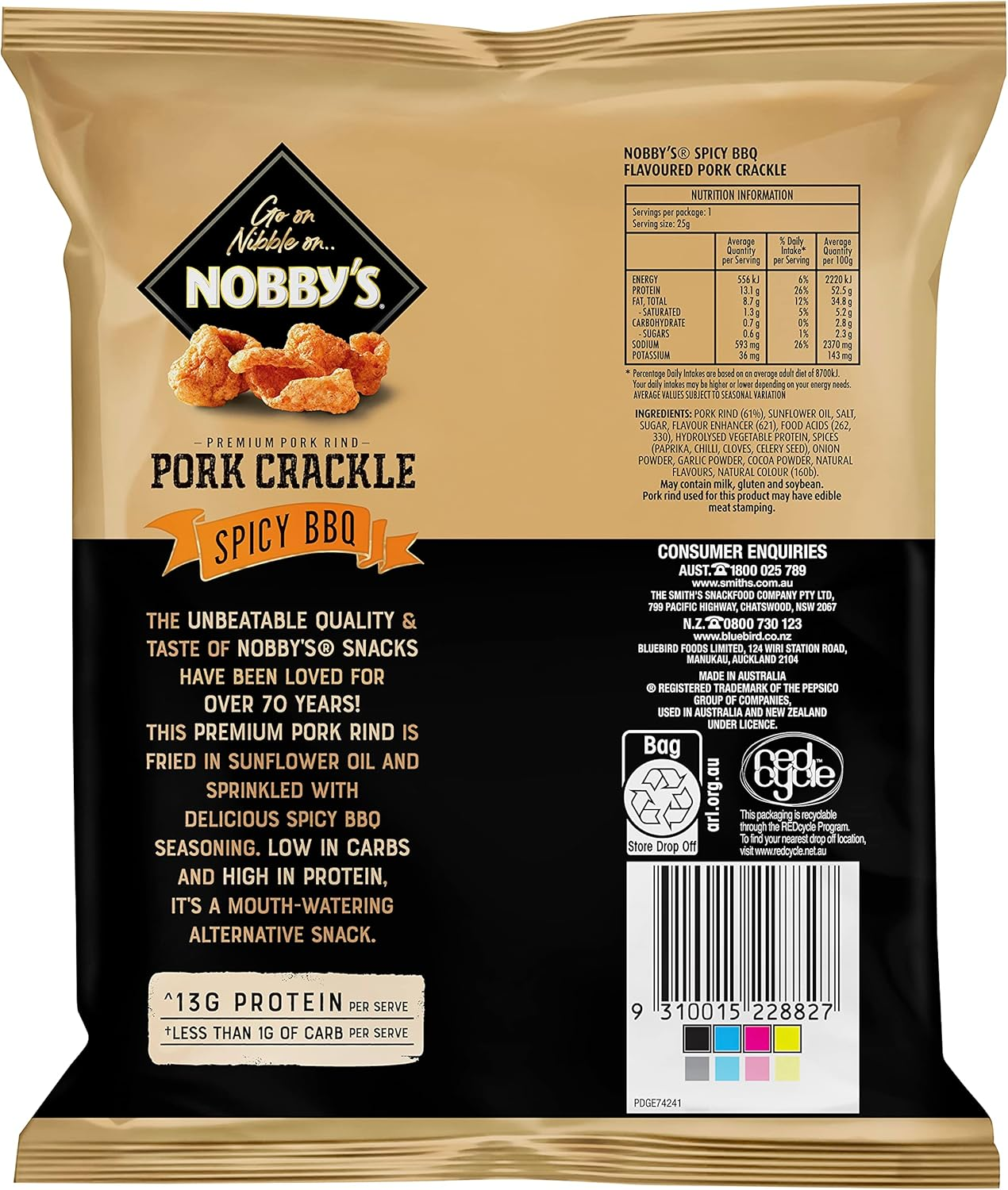 Nobby'S Pork Crackle Snack Pack BBQ 25G
