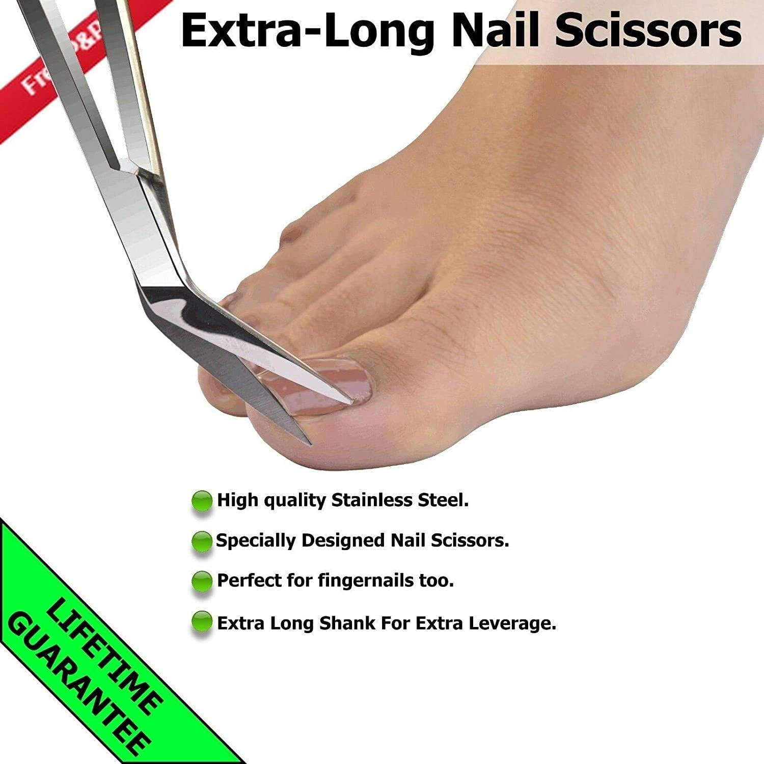 YNR Toe Nail Scissors + Clippers Extra Long Reach Handle Kelly Scissors Surgical Stainless Steel Pedicure Chiropody CE