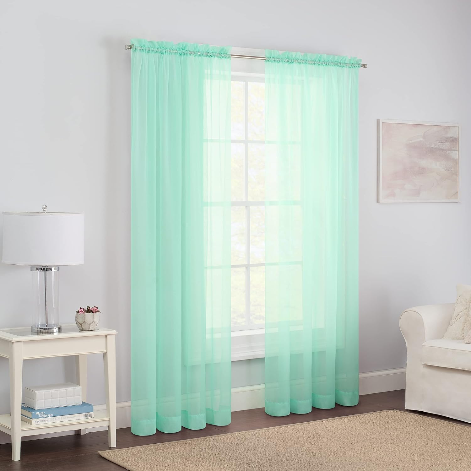 Pairs to Go Victoria Voile Modern Sheer Rod Pocket Window Curtains for Living Room (2 Panels), 59 in X 95 In, Turquoise