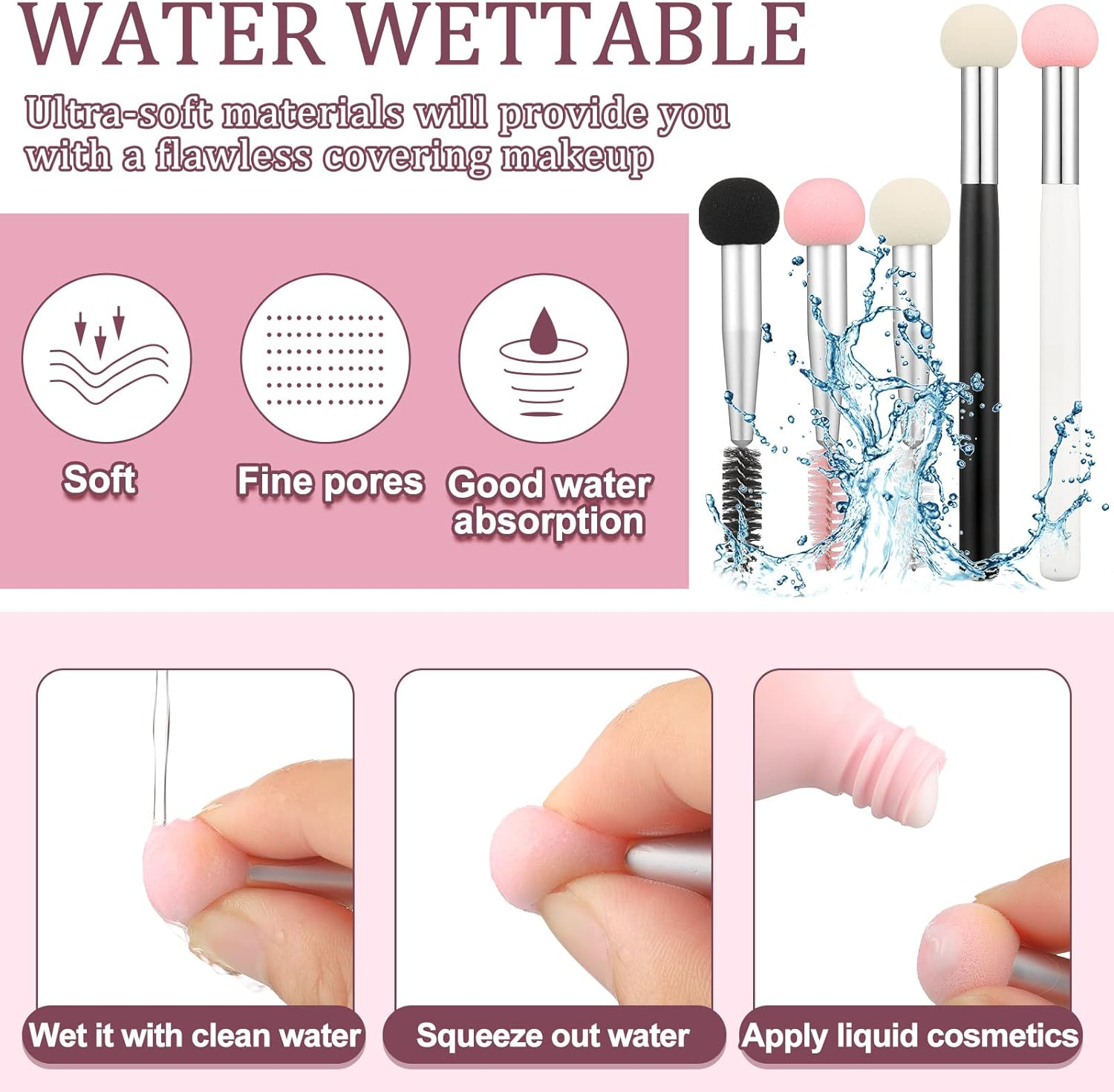 Skyley 10 Pcs Beauty Sponge Makeup Brush Set Sponge Applicator Concealer Brush Soft Head Makeup Brush Double Head Makeup Brush with Eyebrow Brush image number 1