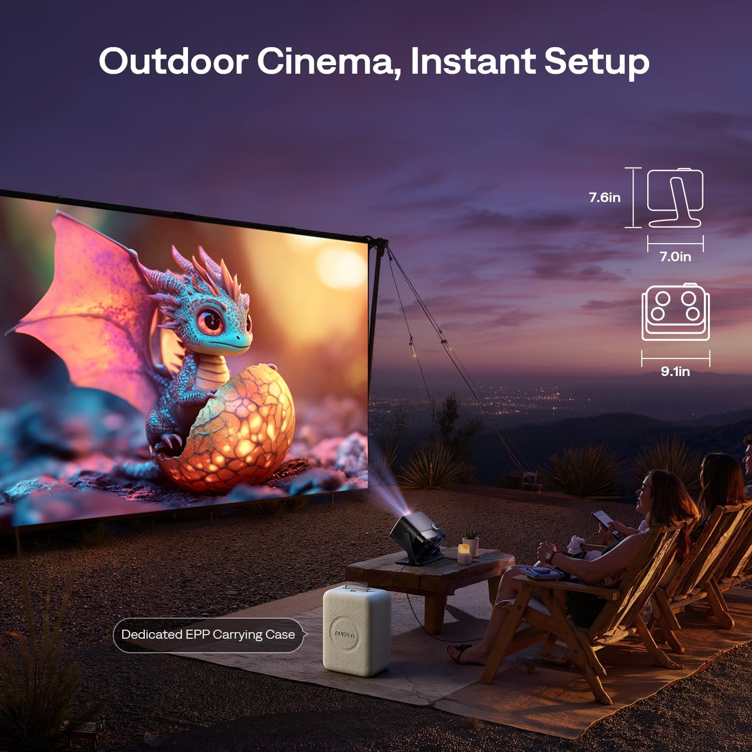 Boom Mini Google TV 4K Supported Smart Projector with Wifi and Bluetooth, Outdoor & Home Movie Projector with 20W Speakers Doiby Audio, Real-Time Focus & Keystone, 500 ANSI Lumens, Black