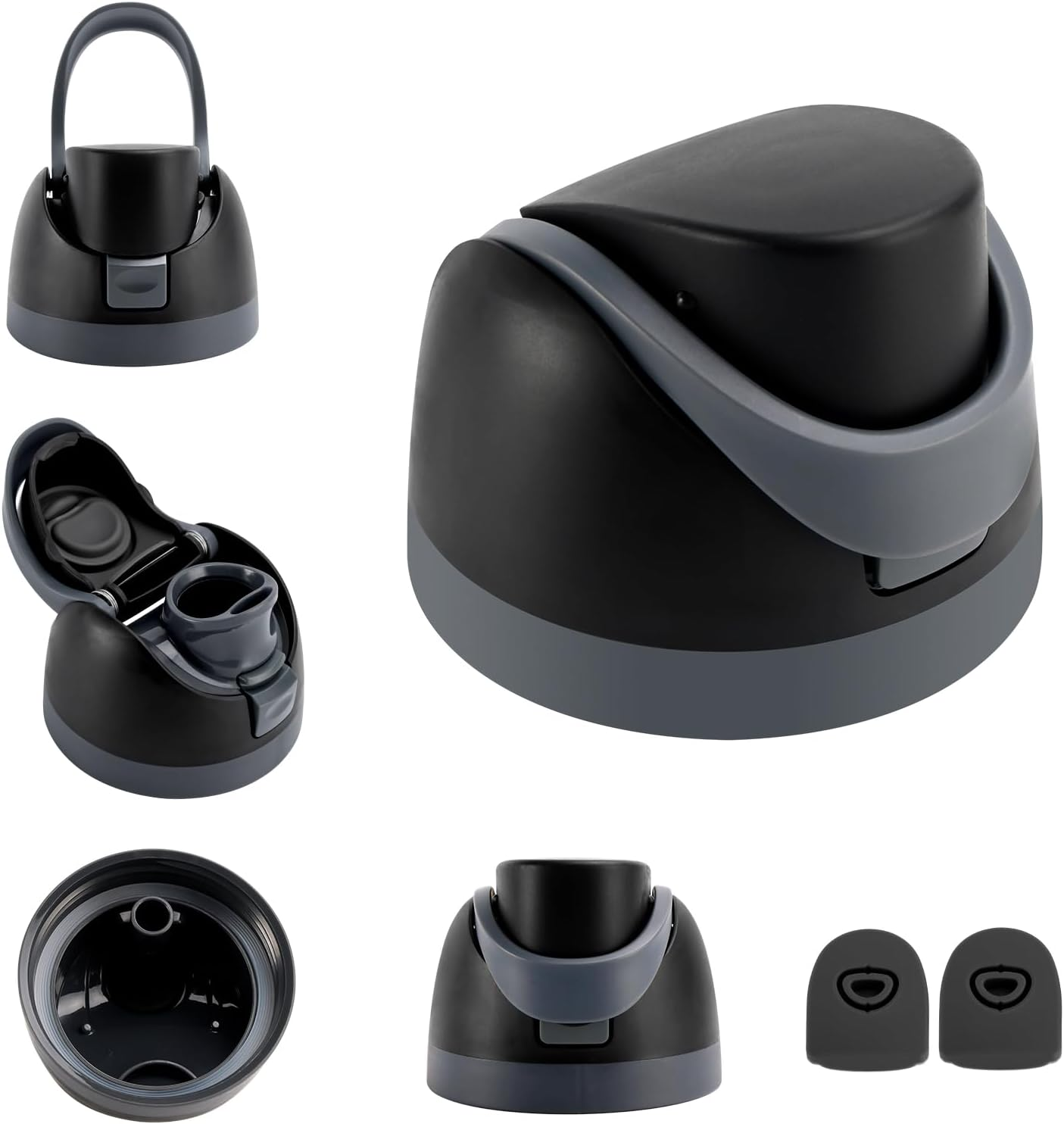 Replacement Lid for OWALA Freesip Cup 16Oz, 24Oz, 32Oz, 40Oz -Leak-Proof Accessories Kit - 2 Owala Silicone Stoppers Included (Black & Grey)