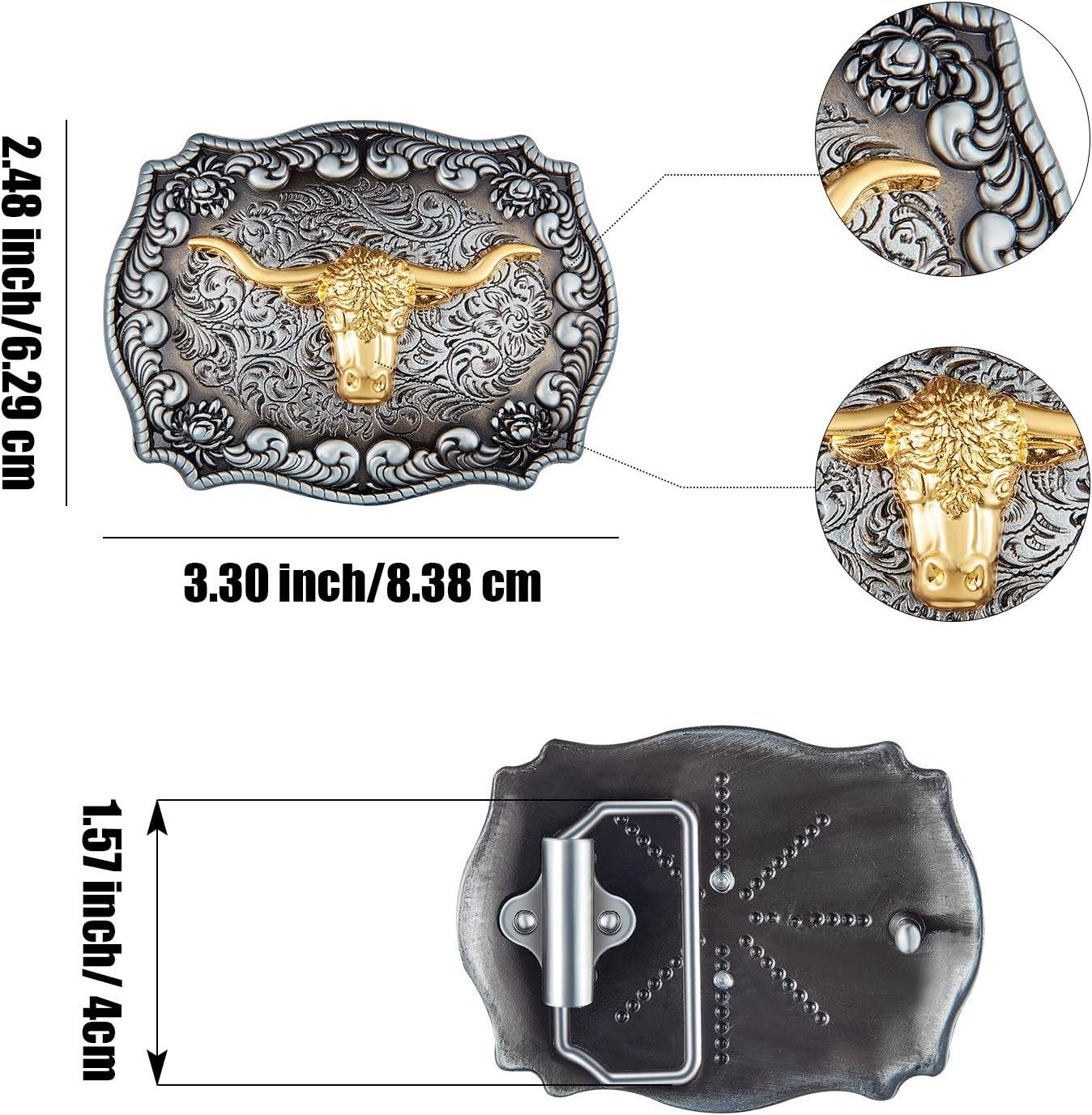 WILLBOND 2 Pieces Longhorn Bull Eagle Letter J Belt Buckle Cowboy Belt Buckle Western Rodeo Bull Buckle for Men image number 3