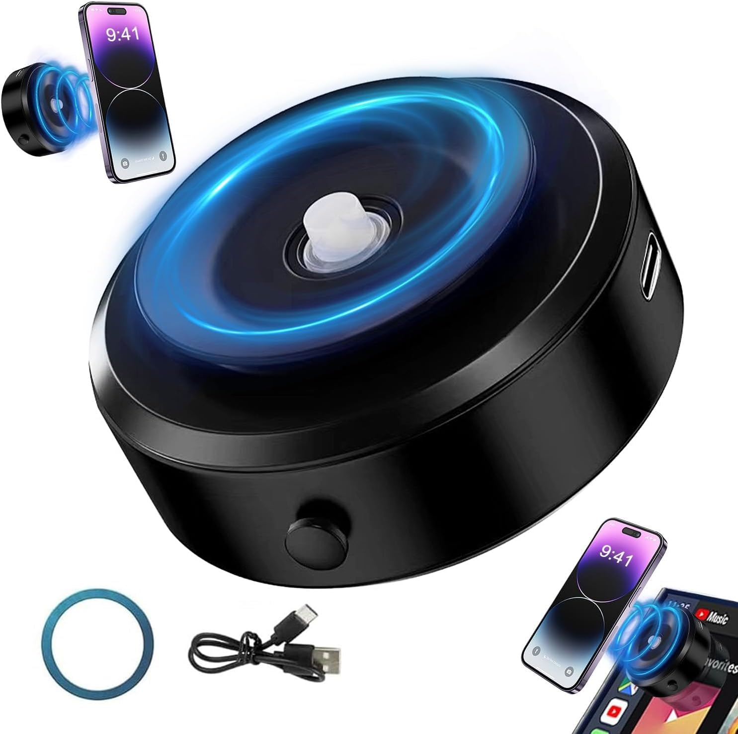 Necomi Electric Vacuum Magnetic Suction Phone Mount, Handsfree Magnetic Car Phone Holder, Double-Sided Phone Holder Compatible with Car Dashboard Installation, Smooth Surface, Phone（Black）