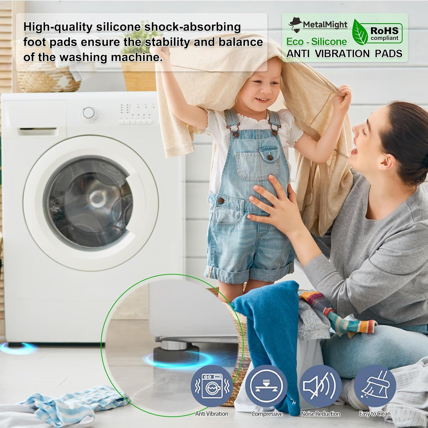 Metamight Universal Anti-Vibration Pads for Washing Machine,2.8" Dia,4-Pack.Eco-Silicone,Rohs-Certified. Sturdy&Non-Slip,Great for Shock Absorption. Fit Fridge,Dryer,Dishwasher Legs Stabilizer Damper image number 2