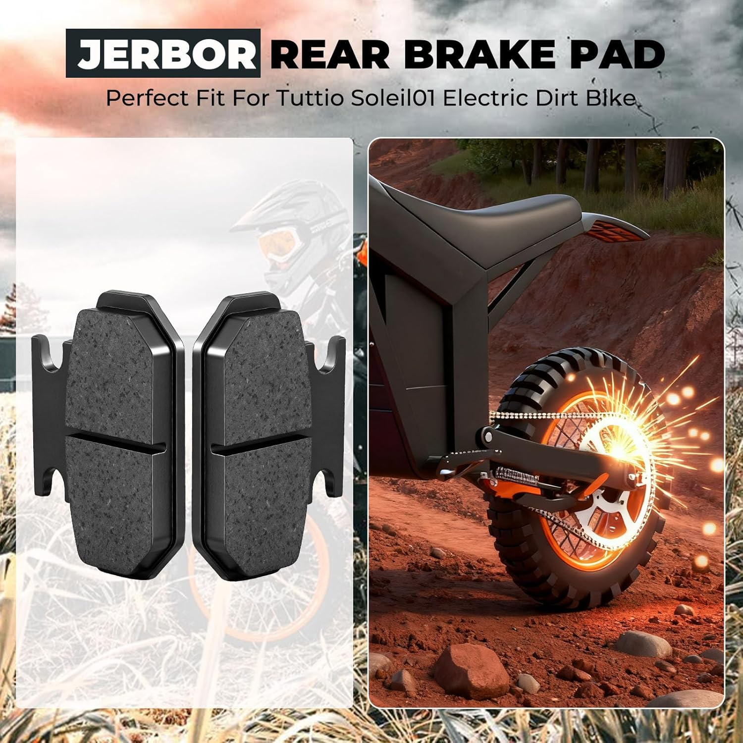 JERBOR 1 Pair of Brake Pads for Tuttio Soleil01 Electric Drit Bike, Front Rear Disc Brake Pad Durable Low Noise Electric Dirt Bike Brake Pads for Tuttio Accessories image number 1
