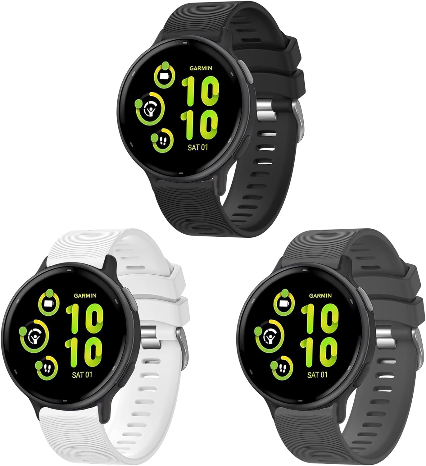 3 Pack Sport Bands for Garmin Vivoactive 5 Bands/Vivoactive 3 Bands, 20Mm Soft Silicone Wristband Straps for Garmin Forerunner 245/245 Music Band image number 1