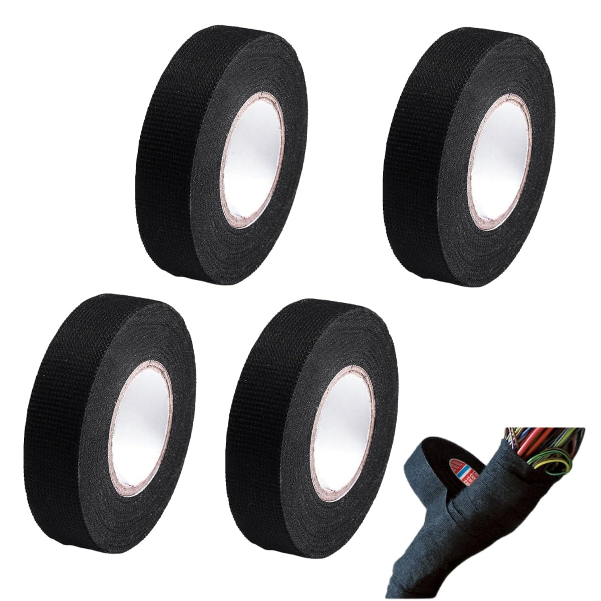 Black Flame-Retardant Fabric Tape, High-Temperature Wire and Cable Loom, 4 Rolls of Sound Insulation, Heat Insulation and Fireproof Tape image number 3