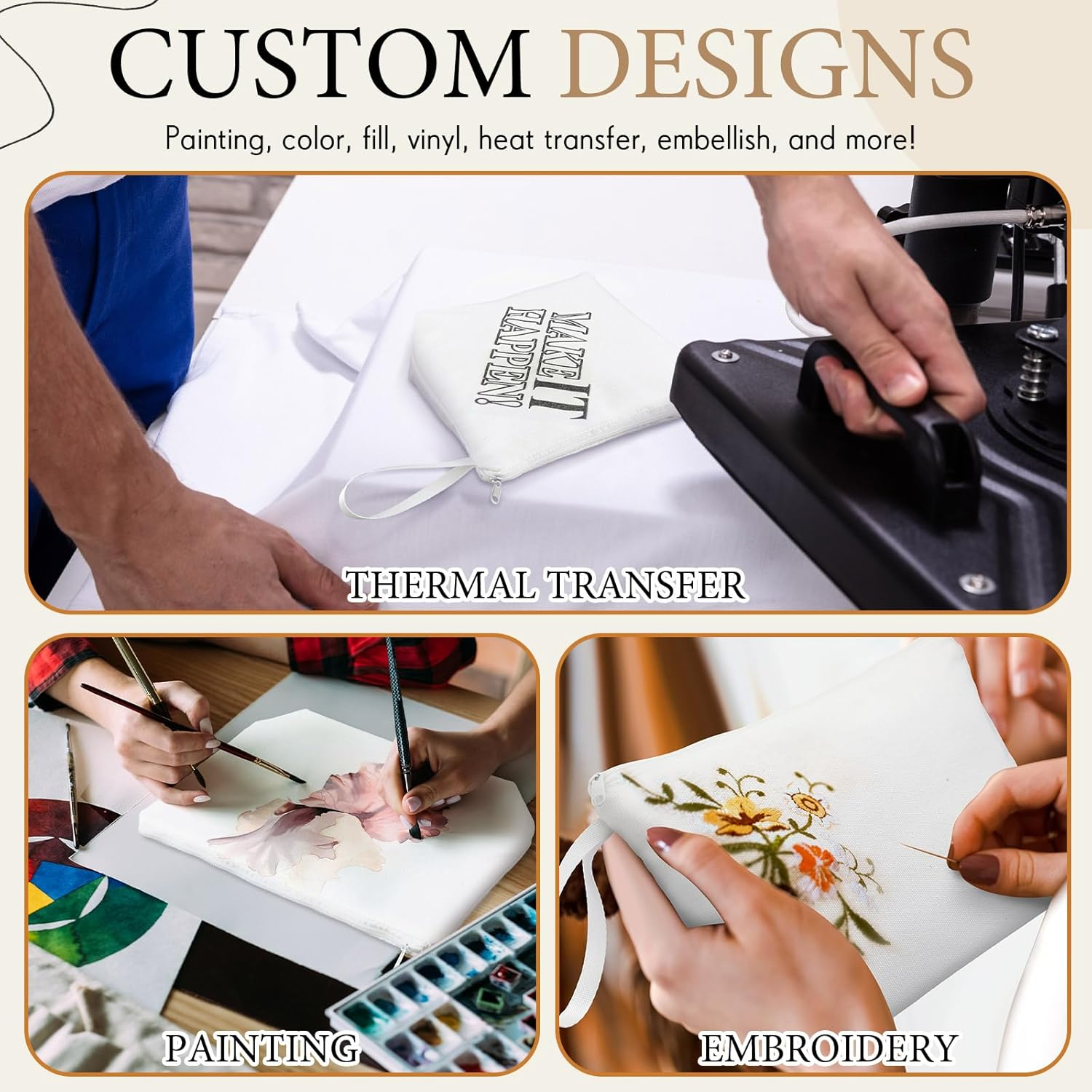 Xuniea Canvas Storage Bags Blank Cosmetic Bag Blank DIY Fabric Bag Blanks for Plotting Bag Pencil Case Painting Gift Bag for Mother'S Day Valentine'S Day Christmas image number 5