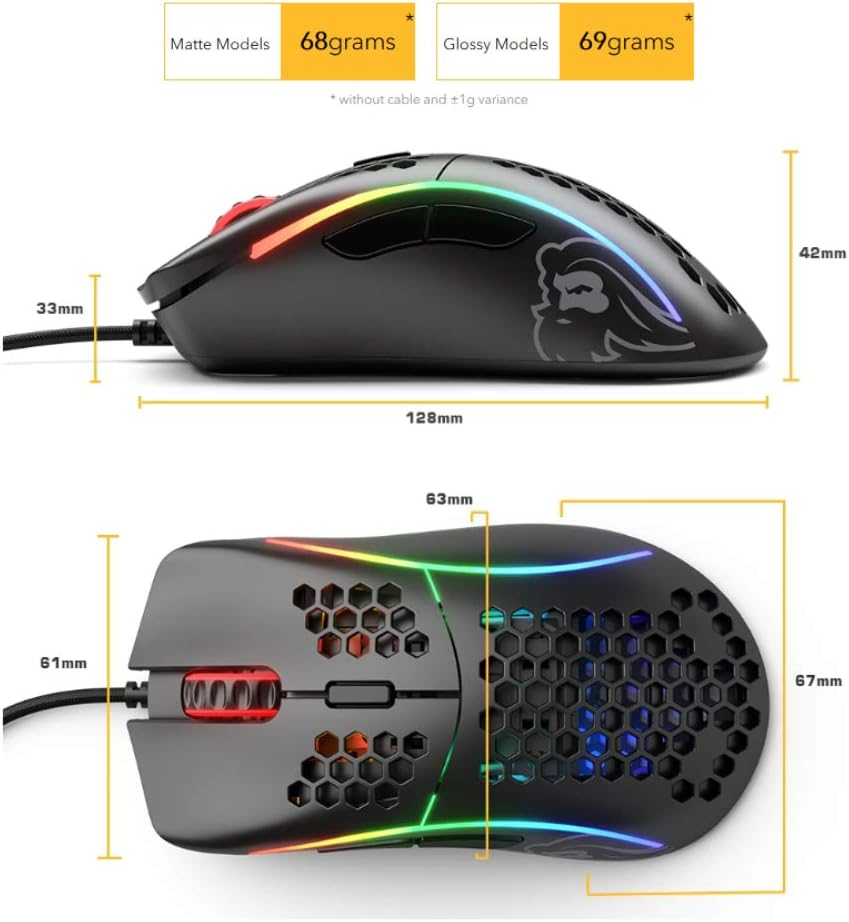 Gloriuos White Gaming Mouse - Glorious Model D Gaming Mouse Honeycomb - Ultralight RGB Mouse - PC Mouse - 68 G - Glossy White Mouse image number 5