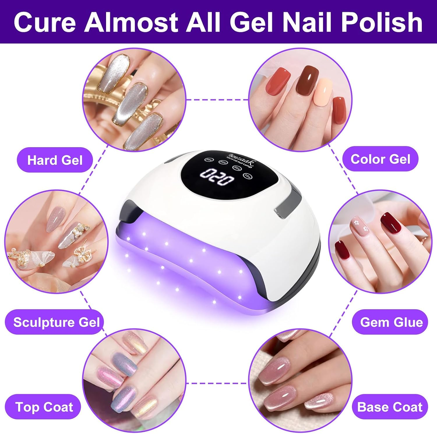 Bouzaak UV Nail Lamp, Professional 220W UV LED Nail Dryer for Nails Gel Polish with 57 Lamp Beads 4 Timer Setting & LCD Touch Display Screen, Auto Sensor image number 5