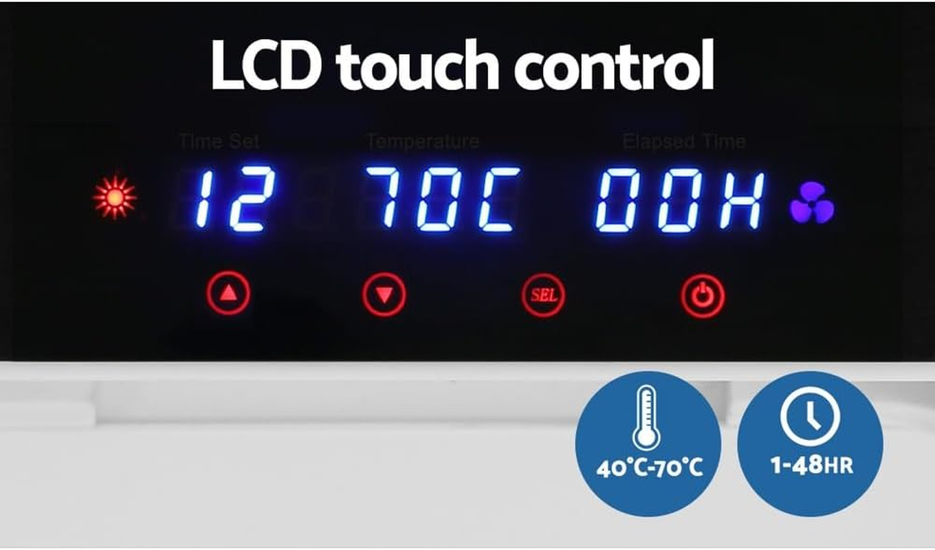 Devanti Food Dehydrator, 10 Detachable Trays 550W Electric Dehydrators Dryer Machine Oven Jerky Yogurt Fruit Maker Home Small Kitchen Appliances, Adjustable LCD Temperature Touch Control Black