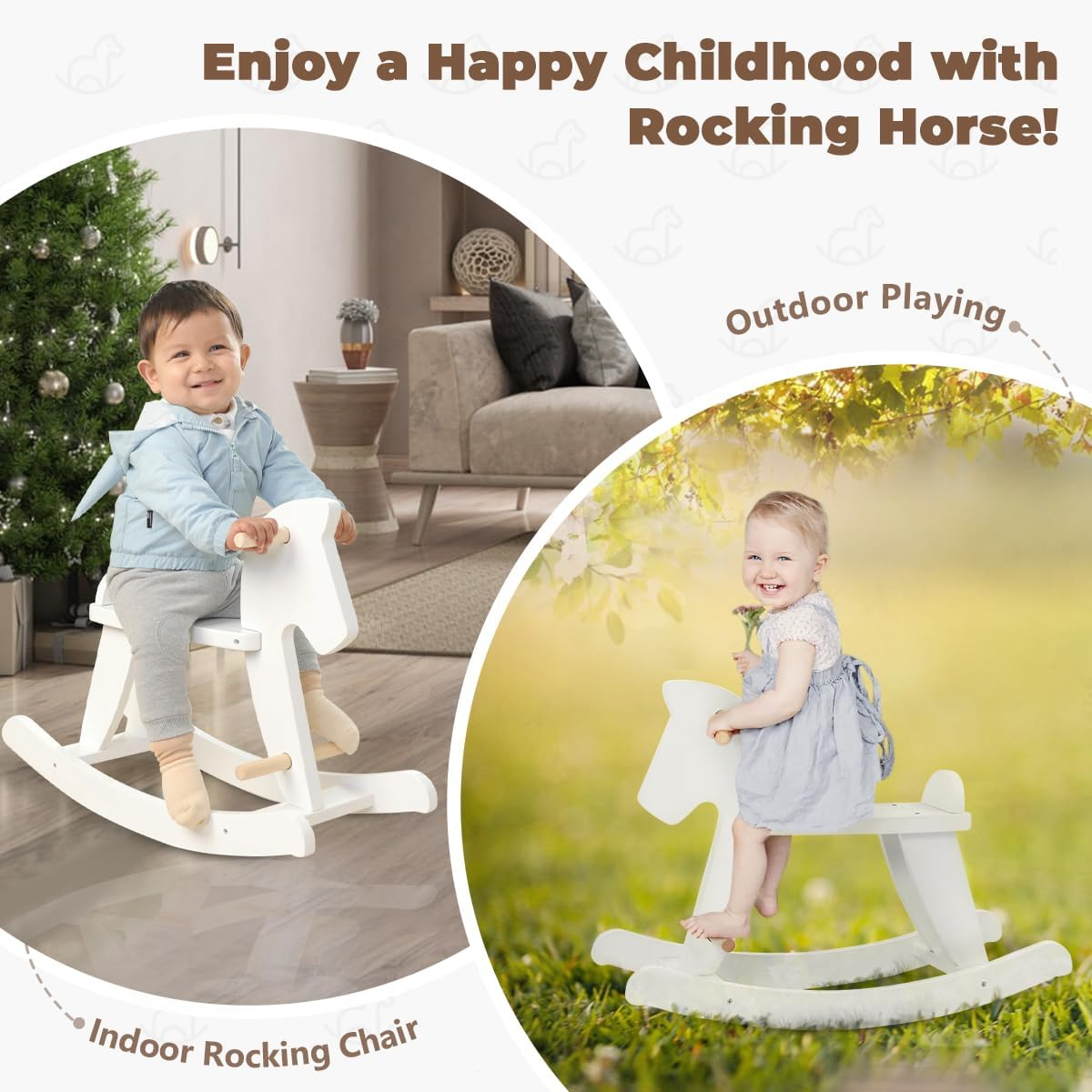 Labebe Child Rocking Horse, Wooden Rocking Horse Toy, White Rocking Horse for Kid 1-3 Years, Vintage Rocking Horse Set/Kid Rocking Horse Chair/Outdoor Rocking Horse/Rocker/Animal Ride/Rocking Toy image number 1