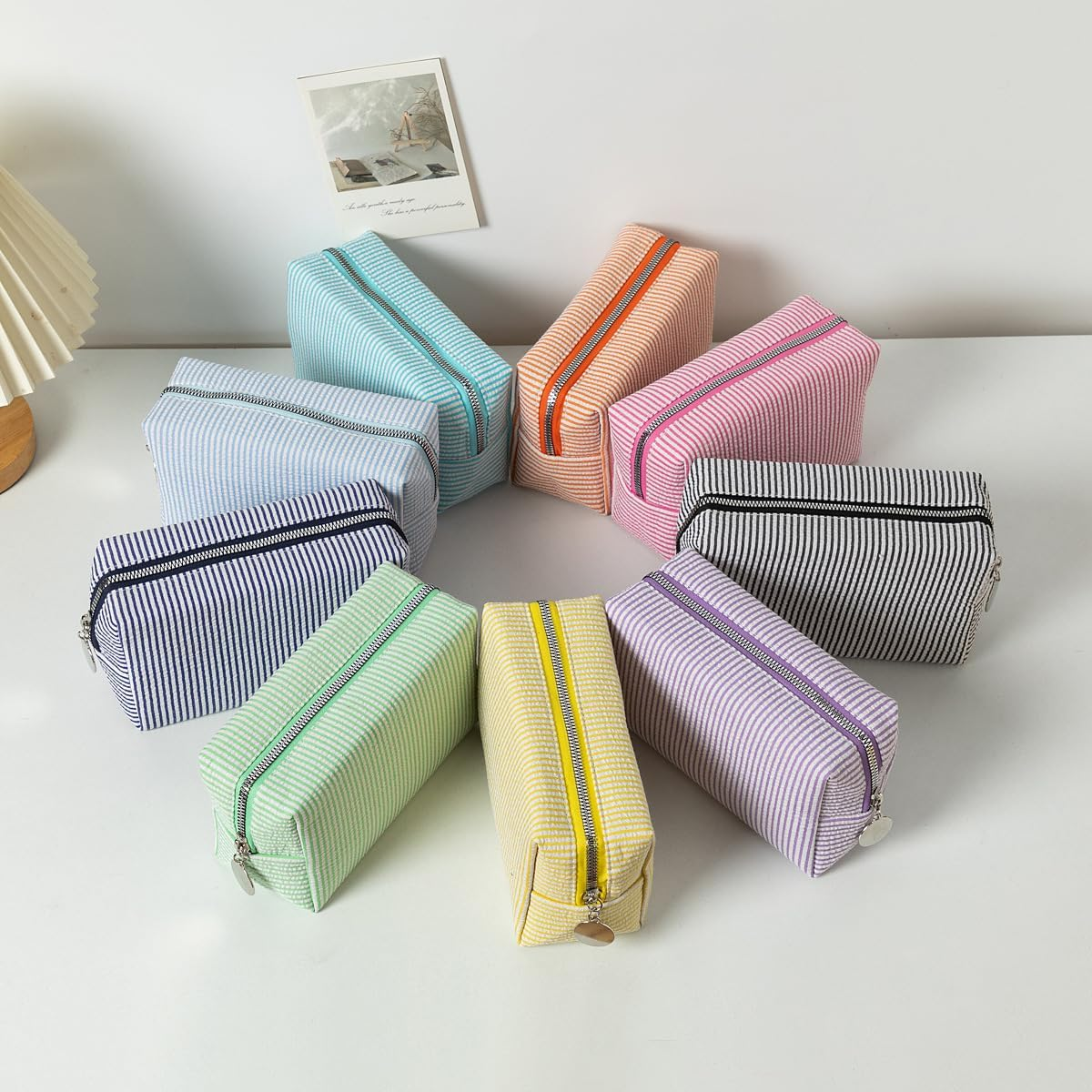 OZAOZ Makeup Bag Cosmetic Bag Travel Toiletry Bag Aesthetic Canvas Organizer Bag Zipper Pouch for Women, M-Purple, Cute