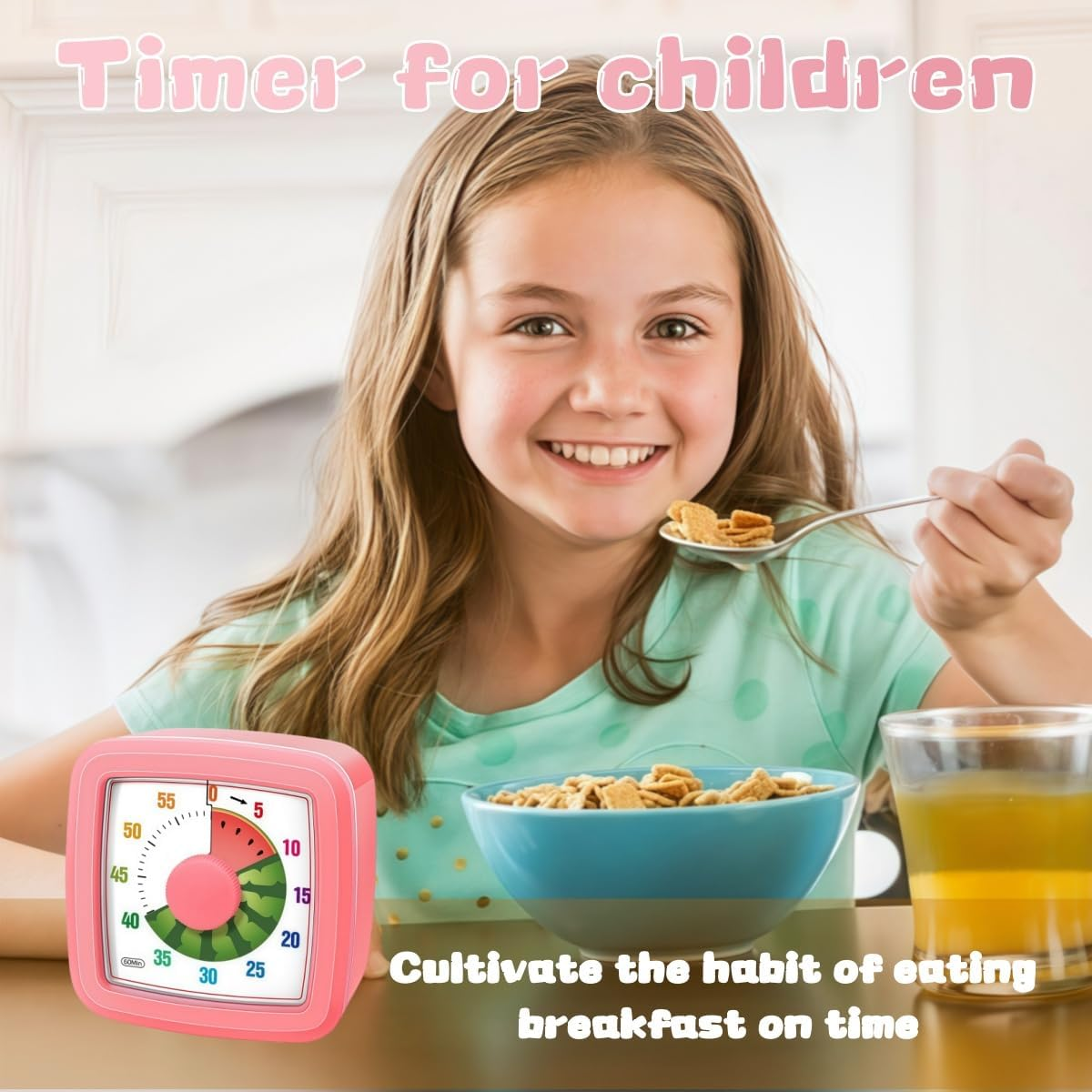 Kids Visual Timer for Kitchen,Classroom,Cooking,Learning,Bedroom,Office, 60-Minute Countdown Pomodoro Timer for Kids with Autism ADHD (Watermelon Style) - Orange Style image number 4