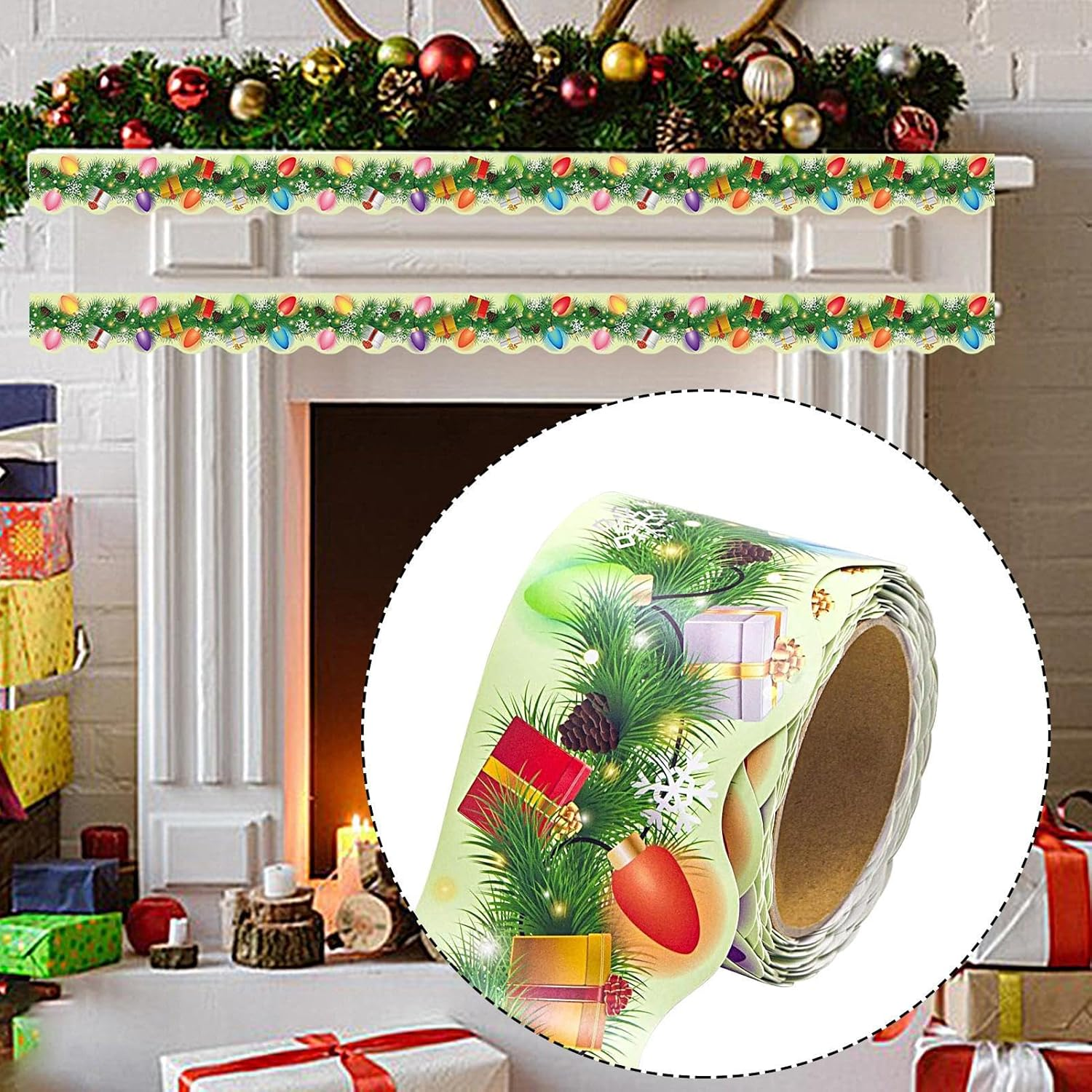 Christmas Pine Needles Bulletin Board Trim | 59 Feet Christmas Bulletin Border Trim - Holiday Party Supplies for Weekday Dormitory Offices Window Home Stairs Room Holiday