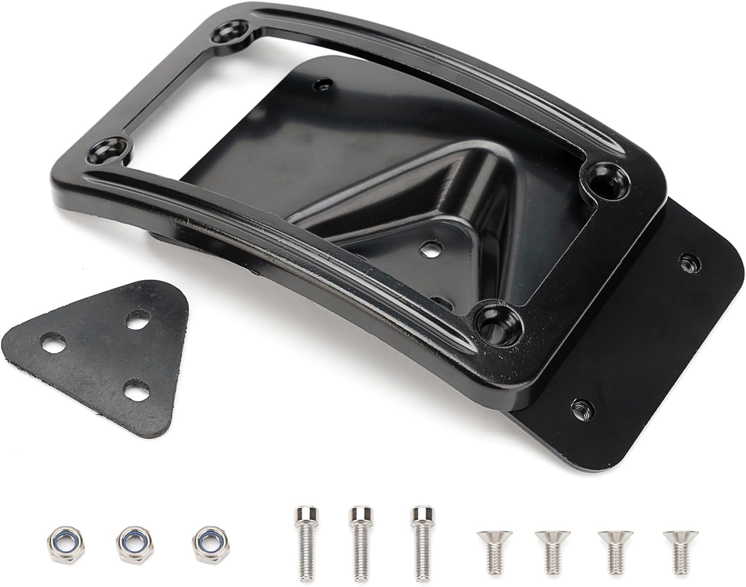 3148 Curved Laydown License Plate Mount with Frame Compatible with Harley Davidson 3 Hole Mount (Black) image number 1
