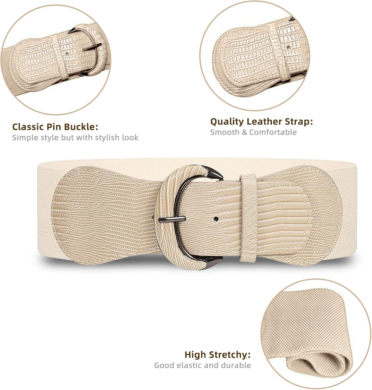 Valleycomfy 3 Pieces Women Elastic Wide Belt for Ladies Dresses,Pu Leather Stretchy Dress Belt,Vintage Wide Belt Waistband image number 4