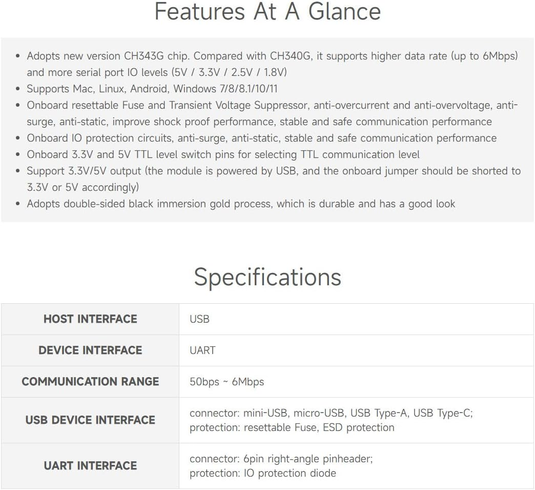 Waveshare USB to UART Communication Module High Baud Rate Transmission with Type-C Connectors Multi-Device Applicable Multi-System Compatible-Type-C Connectors - Ch343 Usb Uart Board (Micro) image number 6