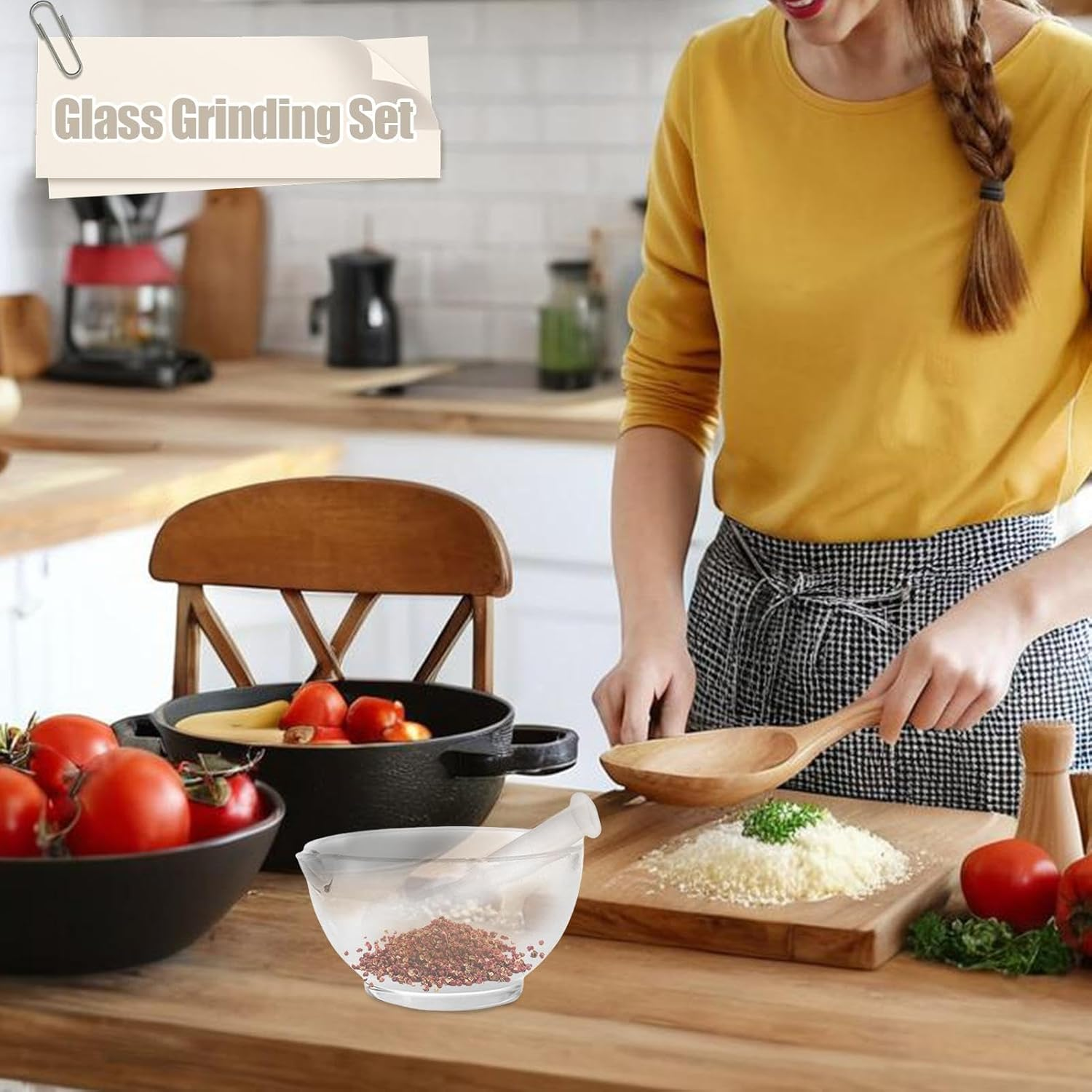 4 Set Pestle and Mortar Set - Glass Seasoning Grinder Bowl - Handheld Seasoning Mills Grinder - Pill Crusher | for Crushing and Grinding Herbs and Spices with Ease image number 6