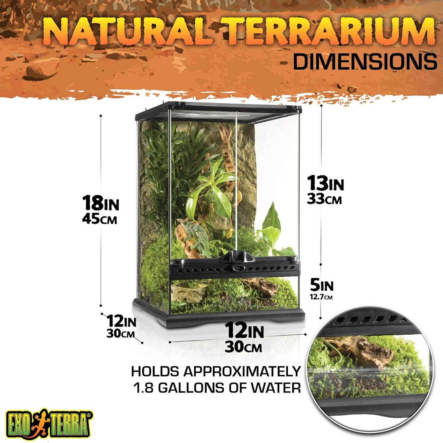 Exo Terra Glass Natural Terrarium, Mini/Tall, 30 X 30 X 45 Cm image number 3