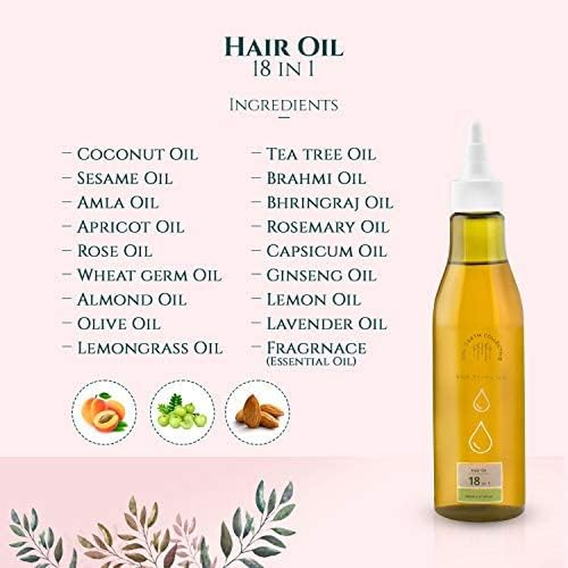 THE EARTH COLLECTIVE 18 in 1 Hair Oil, 200 Ml, a Complete Blend of 18 Herbs and Oils for Healhy, Strong Hair. Ayurvedic Hair Oil