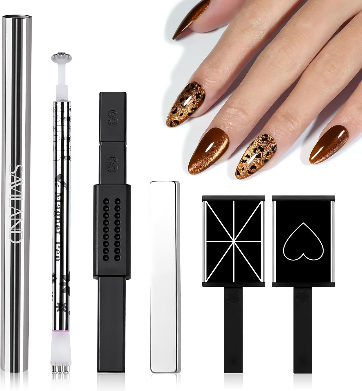 SAVILAND 6 PCS Cat Eye Magnet for Nails: Cat Eye Gel Nail Polish Magnet Multi-Functional Double-Head Nail Magnetic Wands Cat Eye Nail Magnets Sticks Heart Elongated Cylindrical Thickened Nail Art Tool image number 3