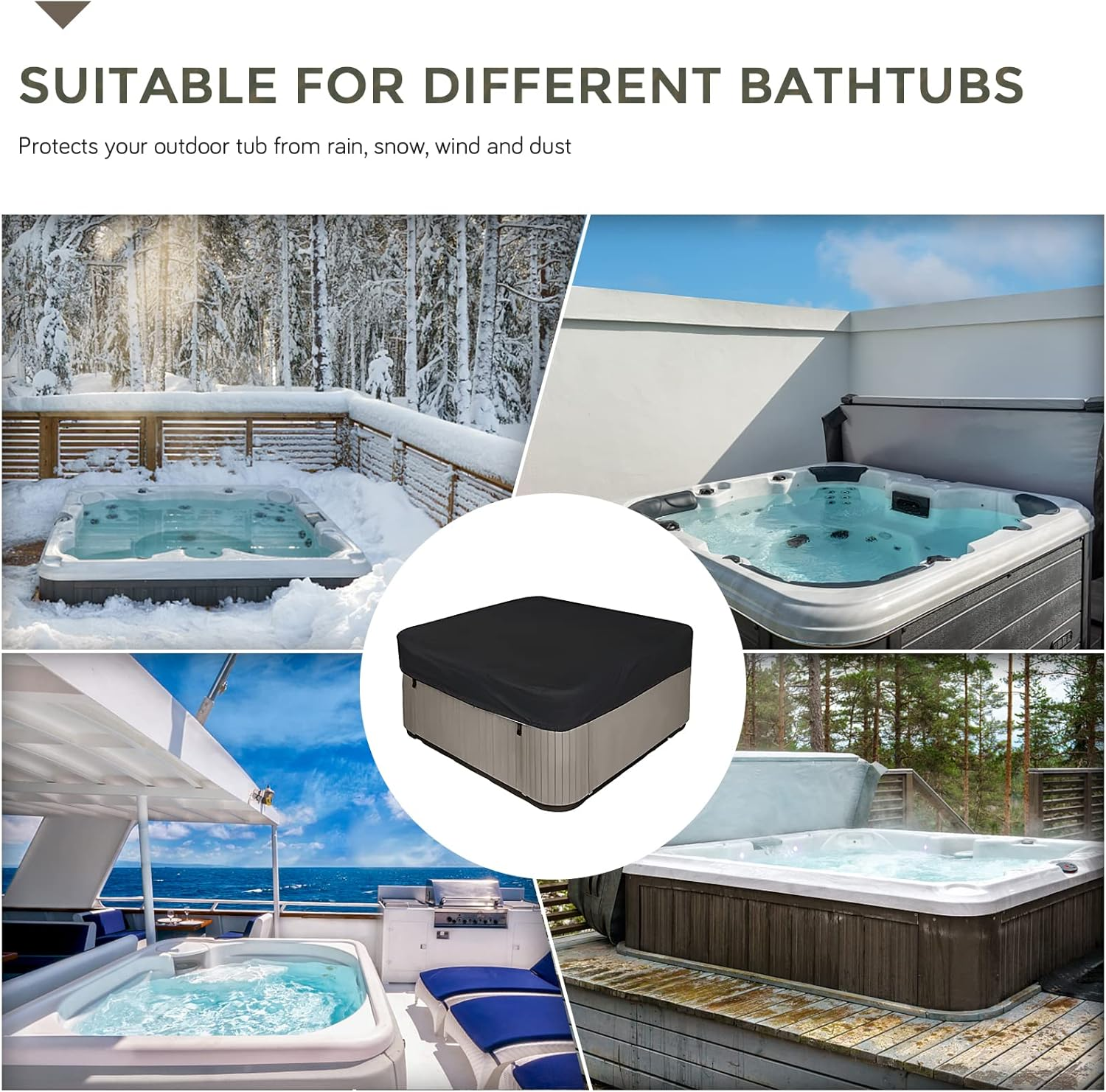 Aurragiy Square Hot Tub Cover Garden Hot Tub Spa Cover Replacement Waterproof UV Protected Rectangular Spa Cover Outdoor Spa Covers(87''Lx87''Wx12''H, Black) image number 2