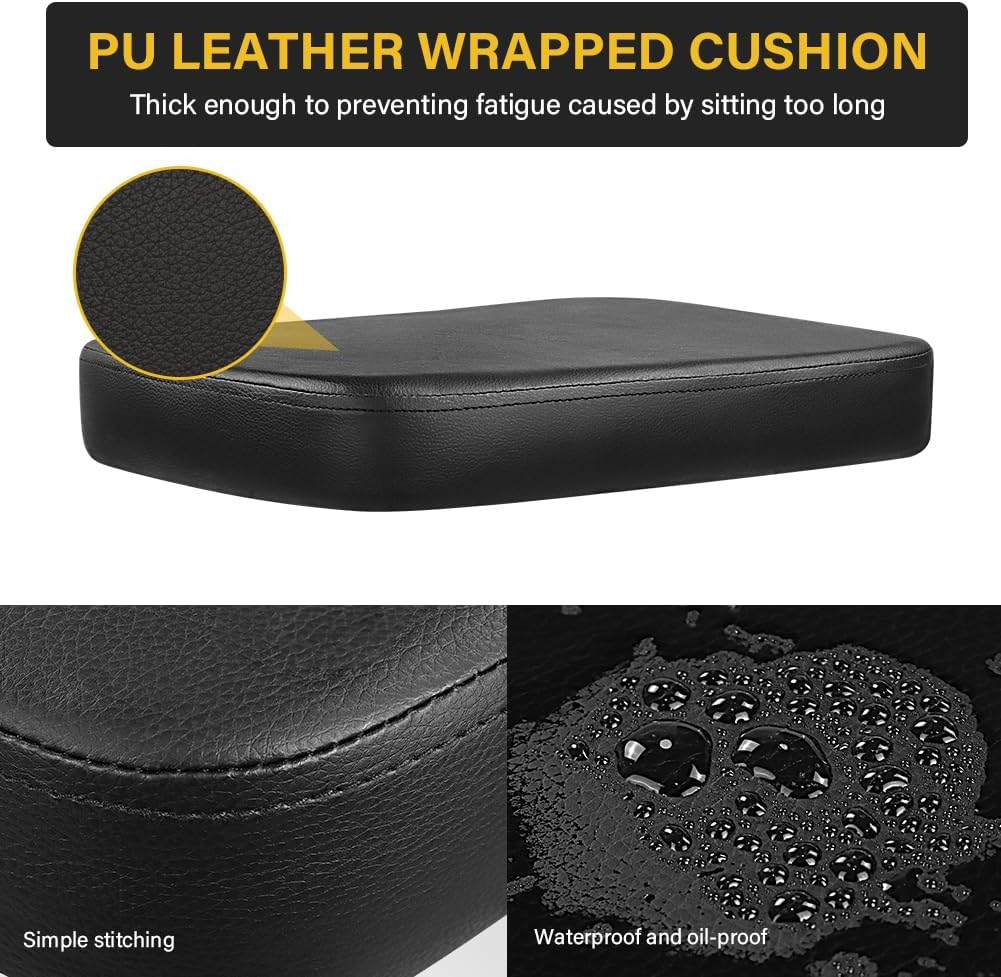 Rolling Stool Height Adjustable 360&deg; Swivel Stool with Wheels Square Seat PU Leather Rolling Stool for Bedroom Counter Shop Salon Massage Home Office Desk (Black) image number 5