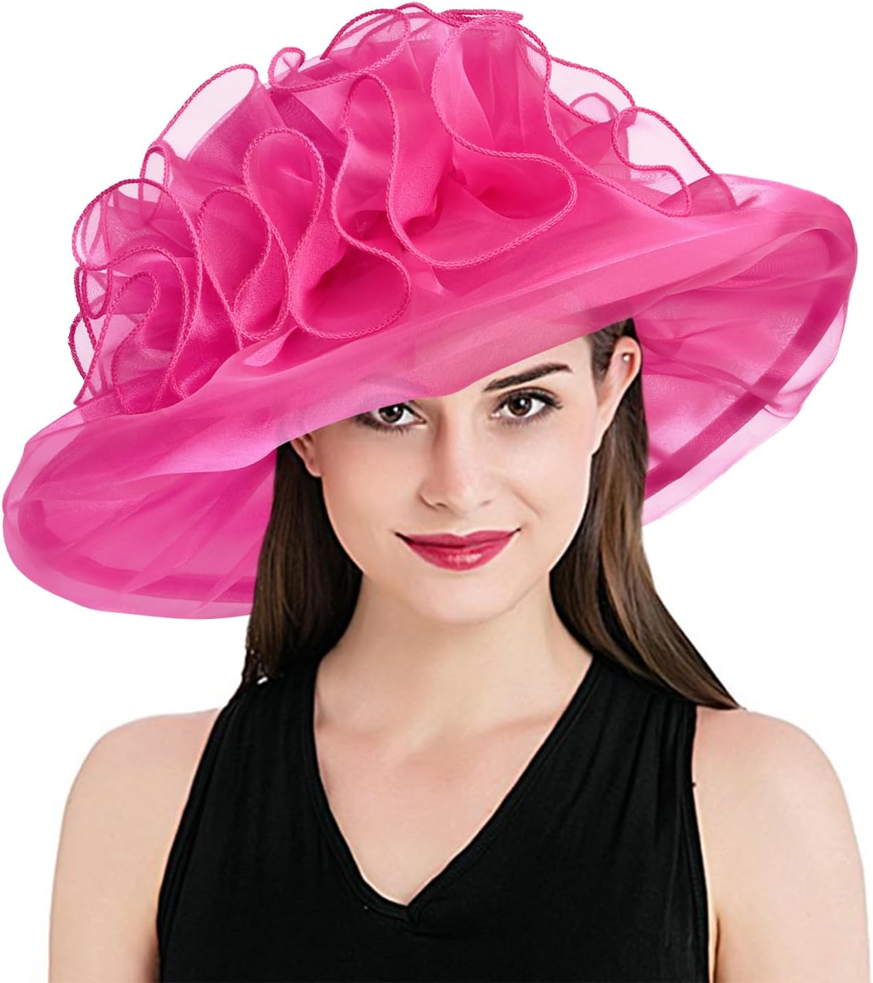 2025 Wide Brim Floral Sun Hat Church Hats for Women Ladies, Organza Feather Racecourse Horse Race Day Fascinator Hats for Tea Party Wedding UV Protection