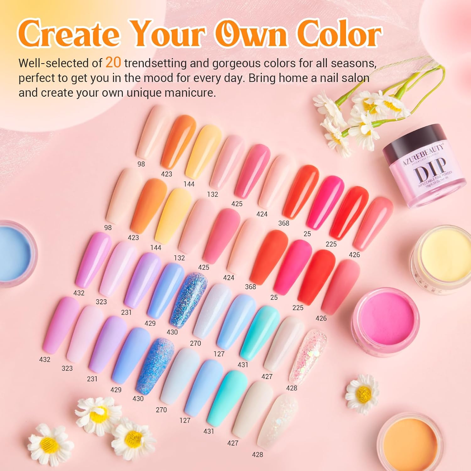AZUREBEAUTY 31Pcs Dip Powder Nail Kit Starter 20 Colors Pastel Spring Summer Pink Acrylic Dipping Powder Set with Top/Base Coat Activator & Recycling Tray for Macaron French Manicure Salon - Red Blue Green Glitter image number 3