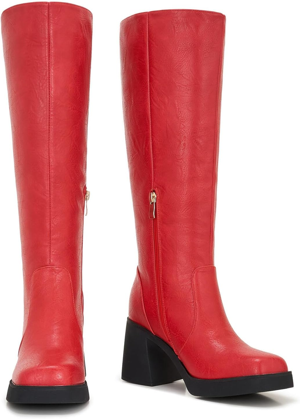 ZXHYZLZ Women&rsquo;S Wide Calf Knee-High Boots &ndash; plus Size Faux Leather Riding Boots with Chunky Heel & Platform for Winter image number 3