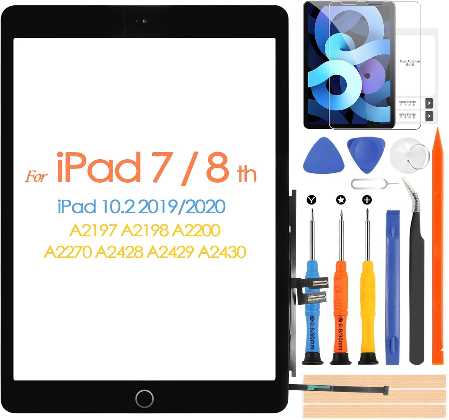Touch Screen for Ipad 7 7Th 8 8Th Gen 2019 2020 Screen Replacement, for Ipad 10.2" A2197 A2198 A2200 A2270 A2428 A2429 A2430 Digiziter with Home Button & Repair Tools (Not LCD)