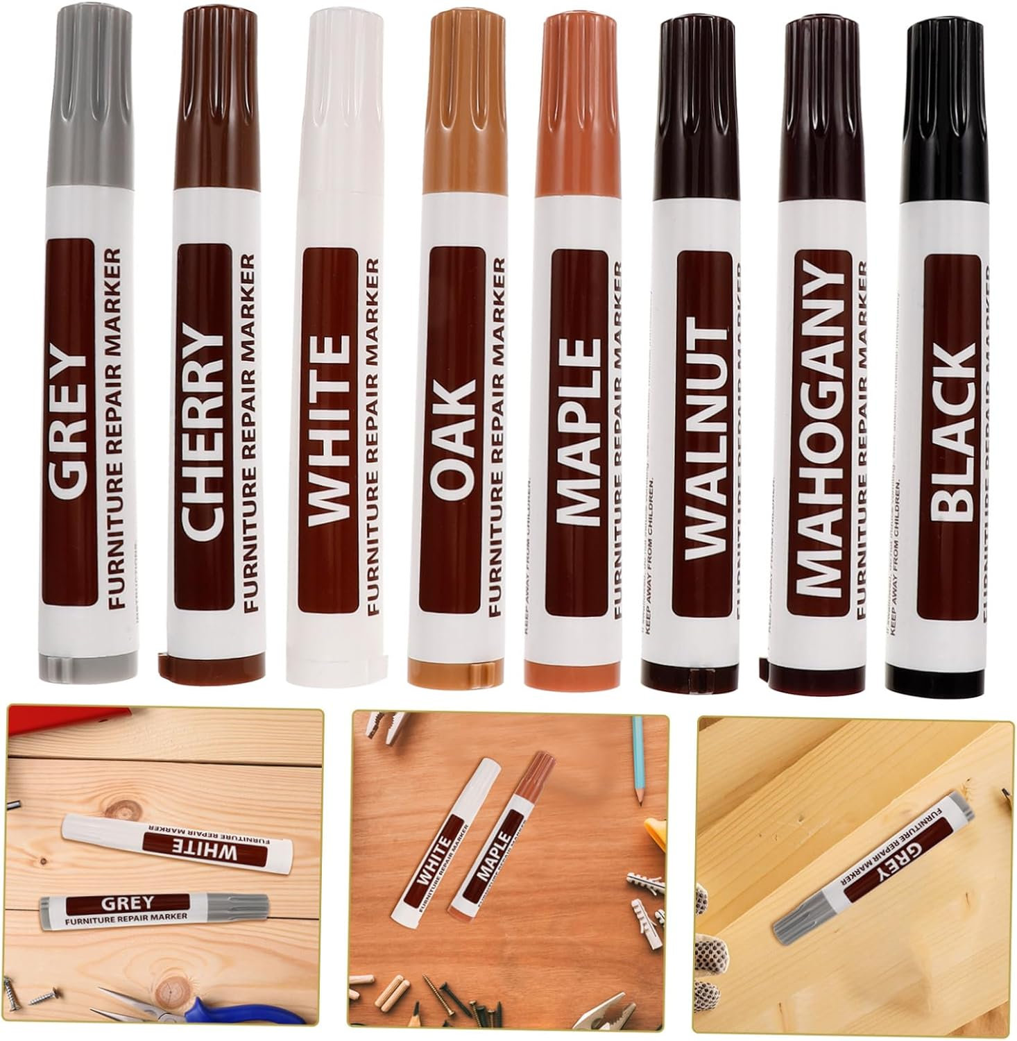 8Pcs Furniture Repair Pen Wood Stain Scratch Repair Markers Fast-Drying Strong Coverage for Hardwood Floors Furniture Touch-Up Kit image number 2
