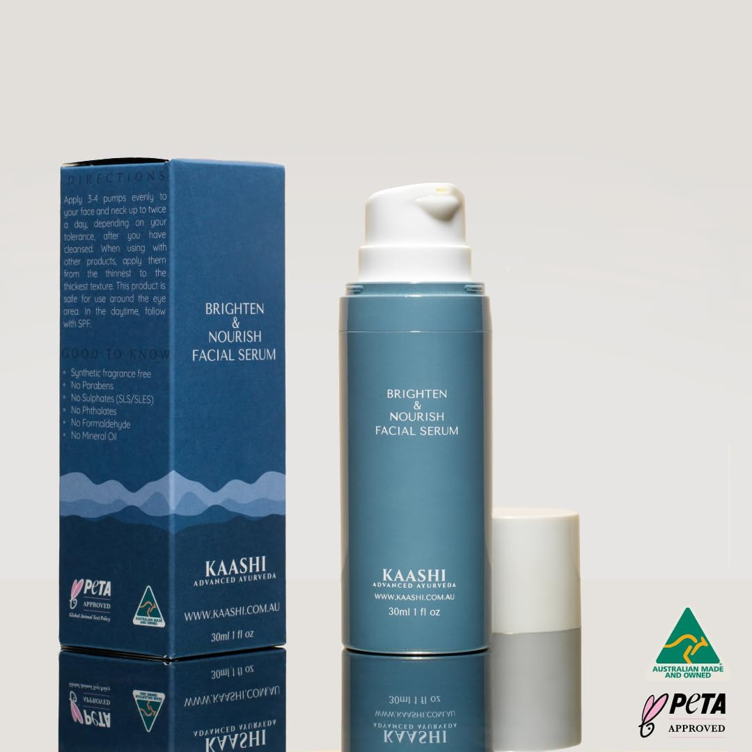 Kaashi Brightening Facial Serum, Vitamin C + Hyaluronic Acid + Ceramides, Anti-Aging, Hydrating, for Dry, Mature & Sensitive Skin