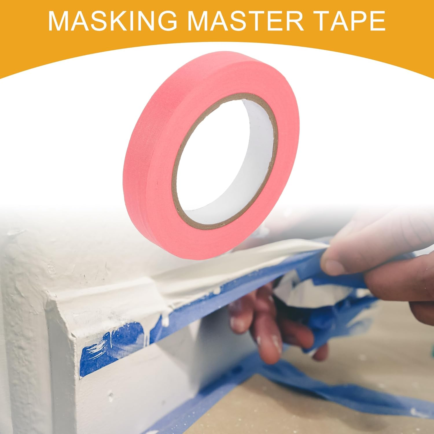 X AUTOHAUX 1 Pc 0.8 Inches X 54.7 Yards Universal Painters Tape - DIY Car Auto Paint for Masking Tape No Residue - Crepe Paper Pink image number 4