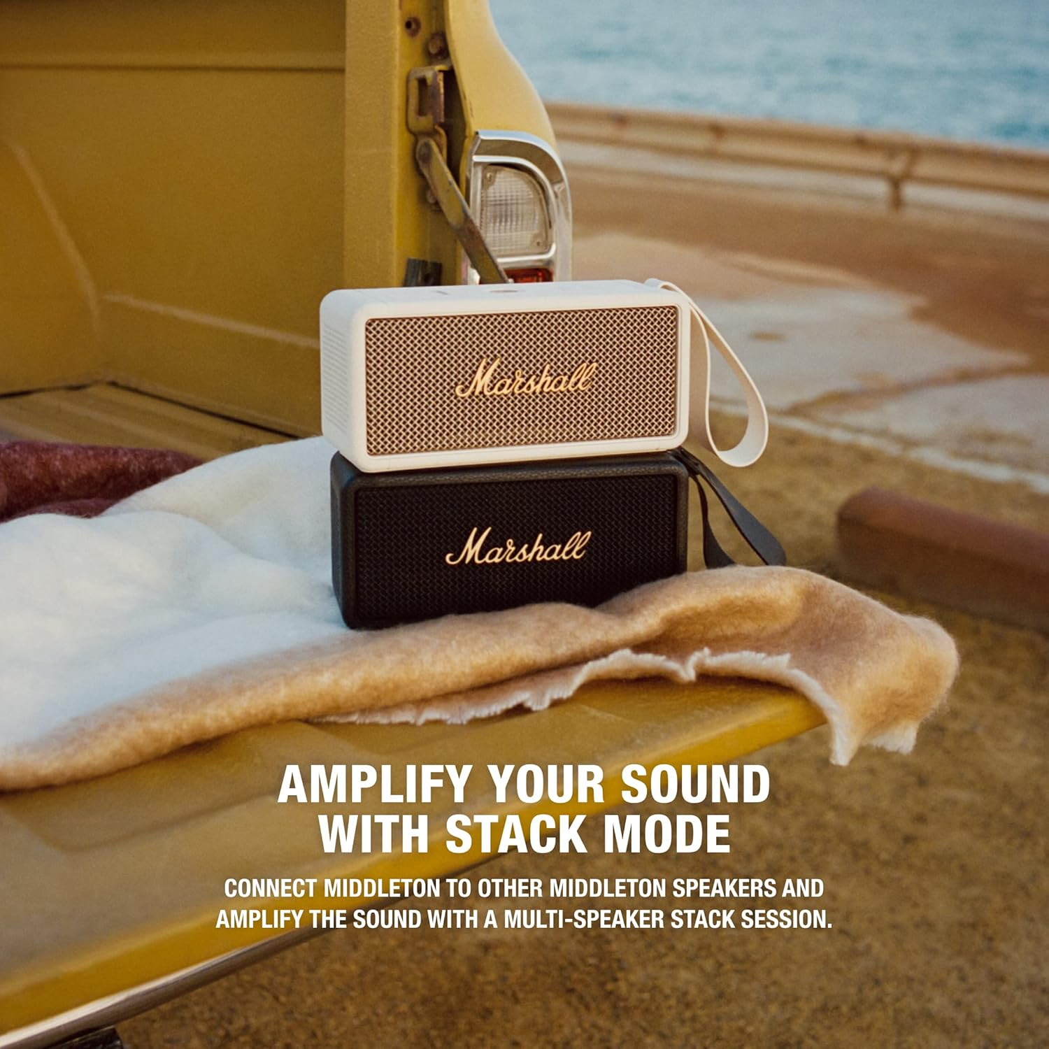 Marshall Middleton Portable Bluetooth Speaker (Black and Brass) image number 2