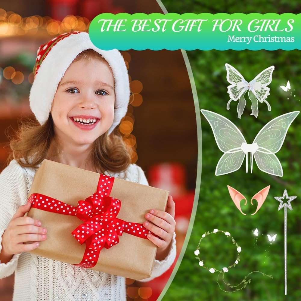 Slowton Fairy Wings Set - 5PCS Butterfly Wings Costume for Adults Girls Women with Angel Butterfly Fairy Ears Floral Crown Halloween Costume Angel Princess Cosplay Role Play Dress up Party image number 5