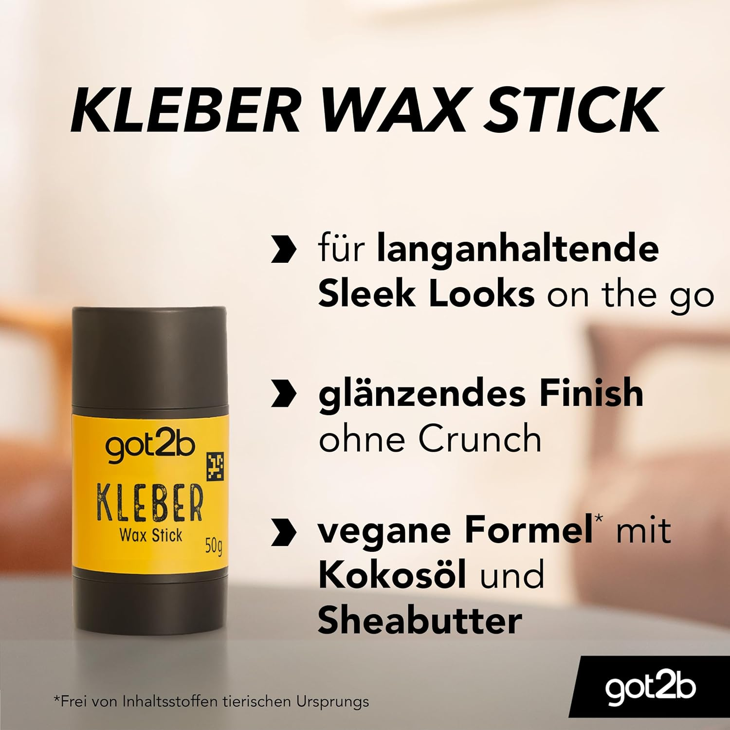 Got2B Glue Wax Stick (50 G), Hair Wax for Sleek Looks on the Go without Crunch, Hair Wax Creates Long-Lasting, Super Strong Styles for up to 24 Hours