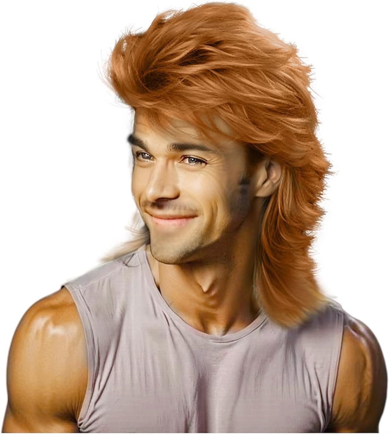 Sabosi Mullet Wig Orange 80S Men Wig,Punk Rocker Hair Party Daily Halloween Costumes Long Wigs