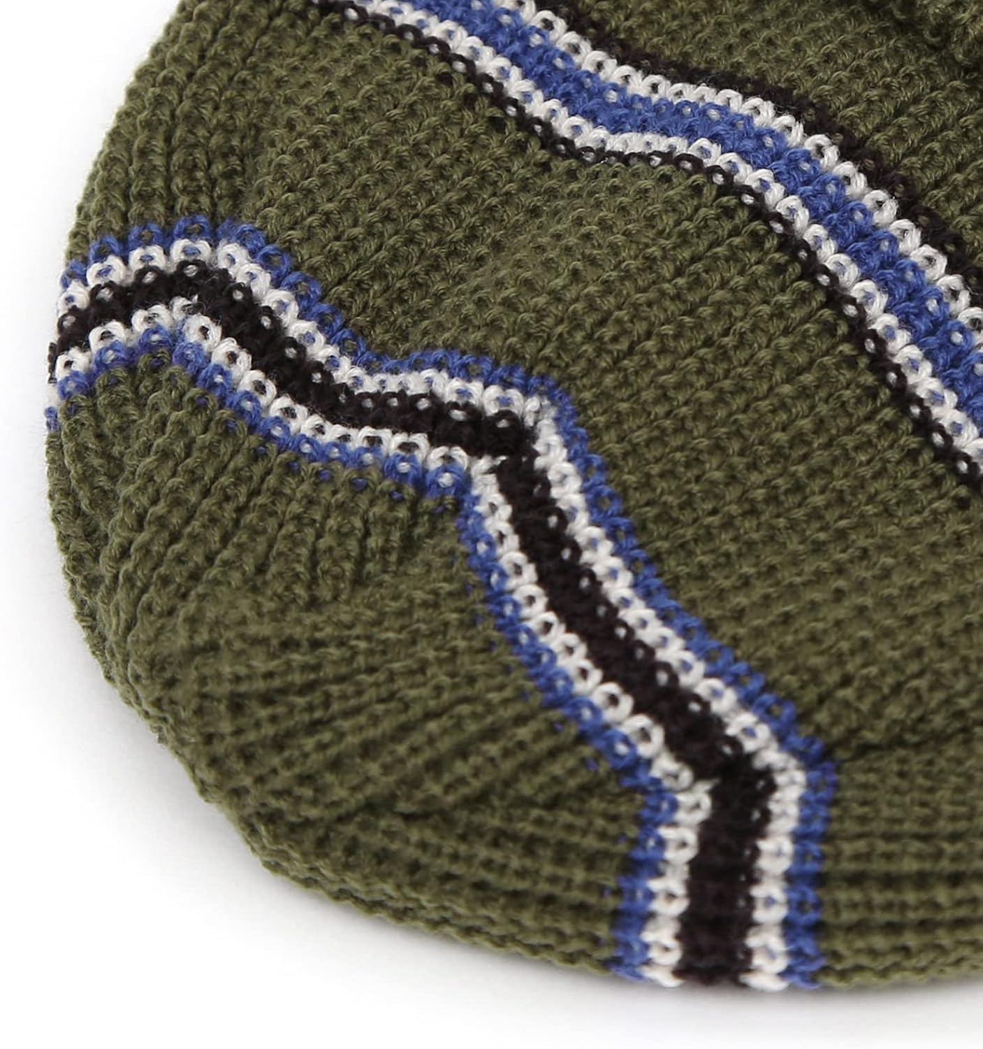 UNDERCONTROL Stripe Pattern Roll up Skullcap Warm Winter Watch Hats Thick Knit Cuff Square Logo Patch Unisex Fisherman Beanie - Khaki image number 3