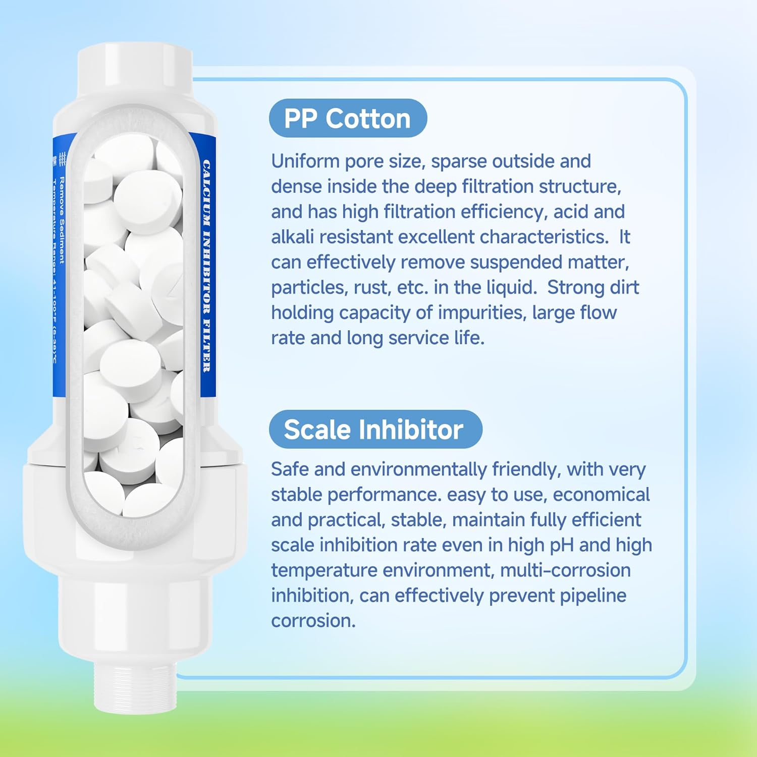 Mornajina Calcium Inhibitor Filter for 3/4" Standard Garden Hose and Faucets, Inline Sediment Anti-Scale Mister Filter for Outdoor Misting System Mist Nozzle, Preventing Scale Buildup from Clogging Up image number 4