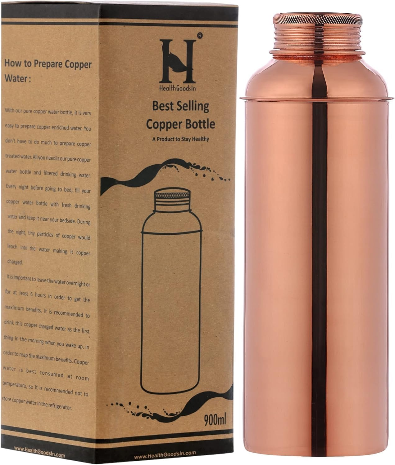 Healthgoodsau - Pure Copper Bottle for Reaping Ayurveda Benefits | Copper Fanta Bottle for Storing Water image number 1